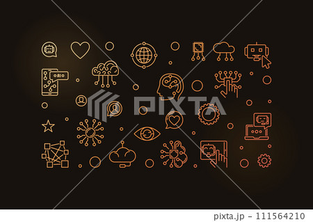 Neural Network and AI Technology line colorful horizontal banner - vector Tech linear illustration Neural Network and AI Technology line colorful horizontal banner - vector Tech linear illustration 111564210