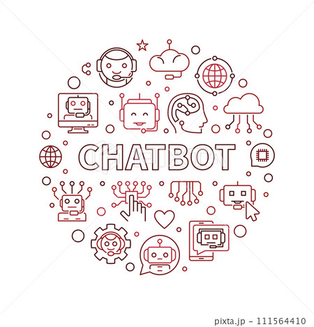 Chatbot concept outline round banner. Vector Artificial Intelligence Chatbot illustration 111564410