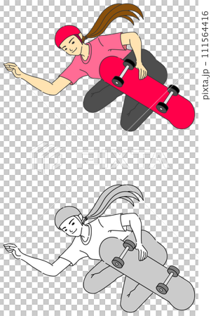 スケートボーダーの女性選手のイラストセット 111564416