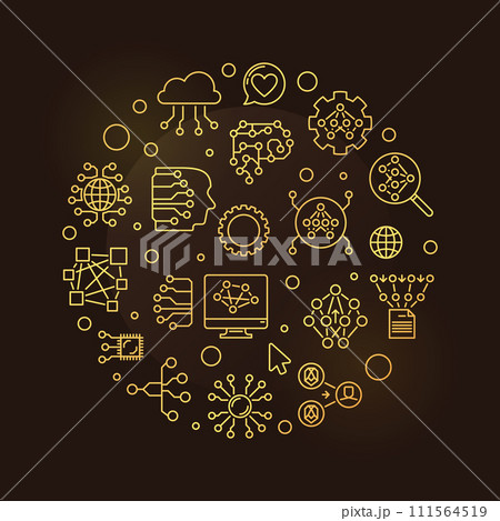 Neural Network circle shaped line golden banner - vector Future Technology round illustration 111564519