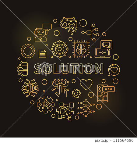 Solution outline round vector golden banner. AI Technology illustration Solution outline round vector golden banner. AI Technology illustration 111564580