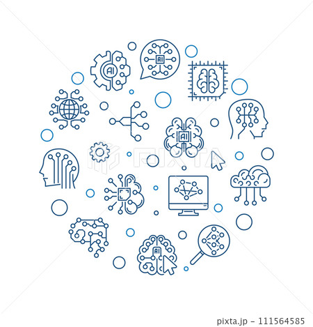 Vector Artificial Intelligence Cyber Mind line round banner AI illustration Vector Artificial Intelligence Cyber Mind line round banner AI illustration 111564585