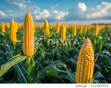 AI-generated content. Golden Corn Ears in Lush Green Field 111564741