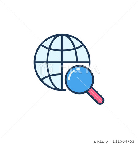 Globe with Magnifying Glass vector concept colored icon or sign Globe with Magnifying Glass vector concept colored icon or sign 111564753