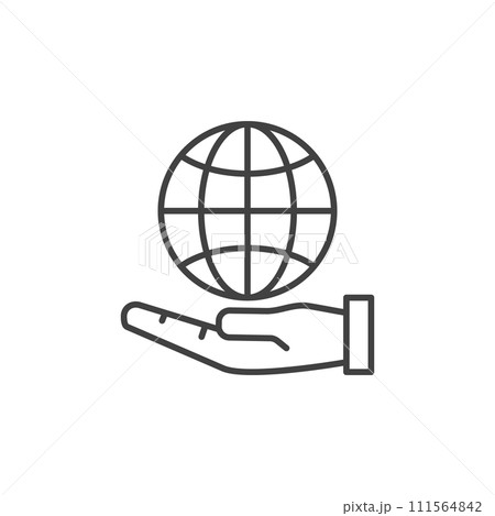 Globe on Hand vector concept thin line icon or sign 111564842