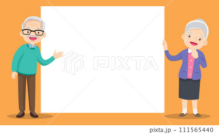 Elderly old people and blank banner present your text Elderly old people and blank banner present your text 111565440