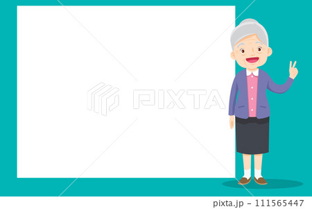 Elderly old people and blank banner present your text 111565447