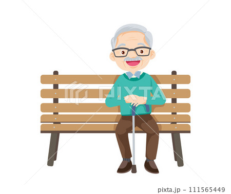 Old people, elderly man sitting on bench 111565449