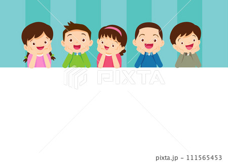 Happy Children Behind Blank Sign 111565453
