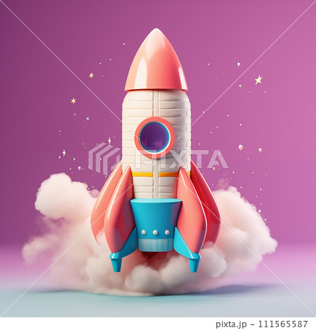 Rocket launch on pink background. Business startup concept. by generative Ai 111565587
