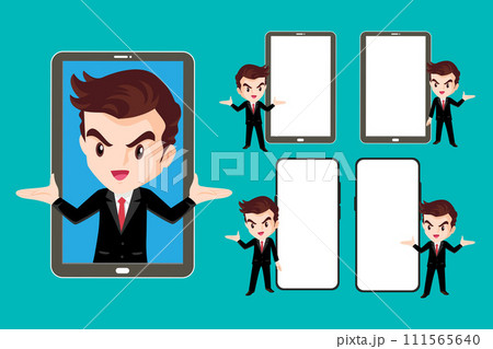 Businessman shows presentation with smartphone 111565640