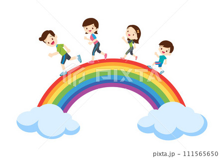 big family Exercise together for good health rainbow background big family Exercise together for good health rainbow background 111565650