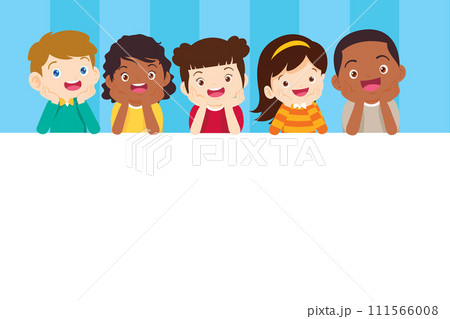 Happy Children Behind Blank Sign Happy Children Behind Blank Sign 111566008