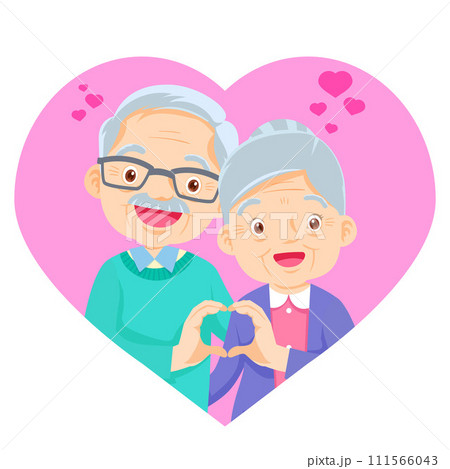 cute elderly couple with love mini heart 111566043