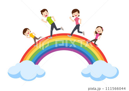 big family Exercise together for good health rainbow background big family Exercise together for good health rainbow background 111566044