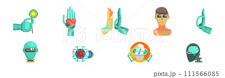 Artificial Intelligence Flat Icon and Robotic Object Vector Set 111566085