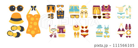 Summer Swim and Beach Wear with Attribute Vector Set 111566105