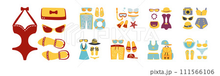 Summer Swim and Beach Wear with Attribute Vector Set 111566106