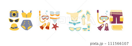 Summer Swim and Beach Wear with Attribute Vector Set 111566107