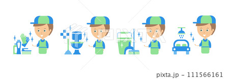 Cleanup Service with Man and Housework Flat Icon Vector Set Cleanup Service with Man and Housework Flat Icon Vector Set 111566161