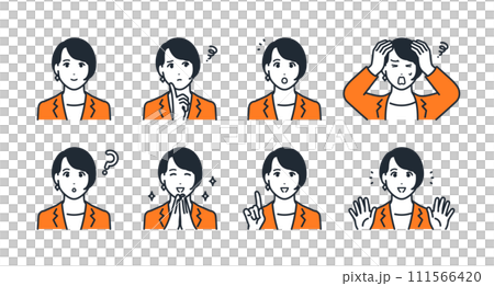 Young business woman facial expression icon illustration set material 111566420