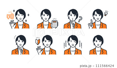 若いビジネスウーマンの表情アイコンセット素材 111566424