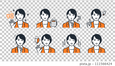 Young business woman facial expression icon set material 111566424
