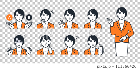 Simple vector icon illustration set material of a young woman wearing a suit 111566426