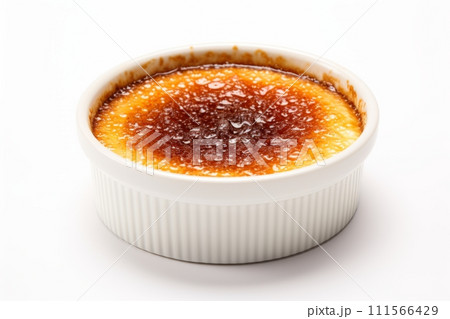 Creme brulee traditional French vanilla cream dessert isolated on the white background 111566429