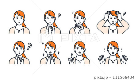 スーツを着た若い女性の表情アイコンイラストセット素材 111566434