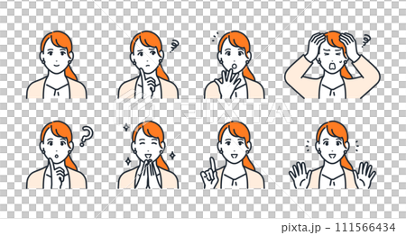 スーツを着た若い女性の表情アイコンイラストセット素材 111566434