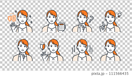 Young business woman facial expression icon illustration set material 111566435
