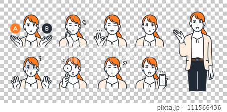 Simple vector icon illustration set material of a young woman wearing a suit 111566436