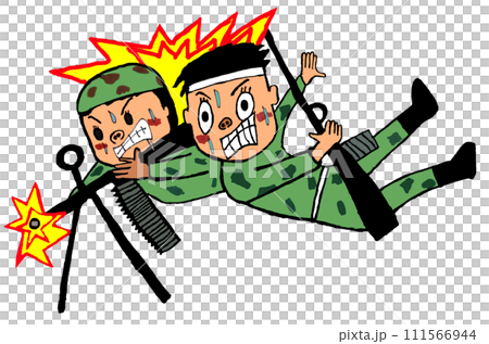 激戰！士兵在戰場上用步槍射擊 111566944