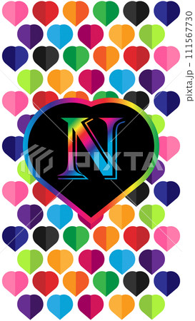 Letter N in the heart of the colorful hearts on a white background 111567730