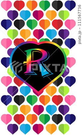 Letter R in the heart of the colorful hearts on a white background 111567736