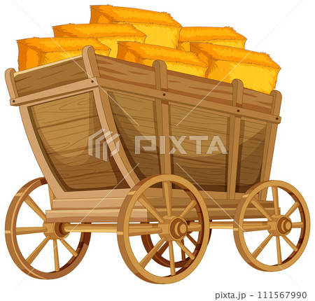 Golden Treasure in Wooden Cart 111567990