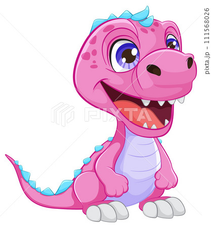 Cheerful Pink Cartoon Dinosaur Illustration Cheerful Pink Cartoon Dinosaur Illustration 111568026