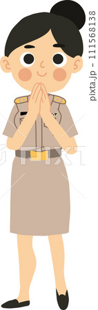 Thai Woman Educator Welcoming. Cute Thai Female Teacher Greeting Sawasdee Thai Woman Educator Welcoming. Cute Thai Female Teacher Greeting Sawasdee 111568138