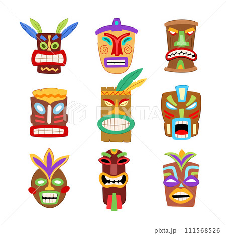 tiki mask set cartoon vector illustration 111568526
