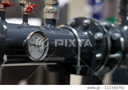 water heating system pipe with temperature gauge water heating system pipe with temperature gauge 111568762