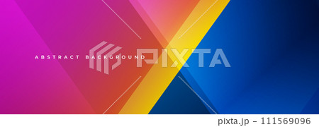 Pink, blue and yellow modern abstract wide banner with geometric shapes. Purple, blue and orange abstract background. Pink, blue and yellow modern abstract wide banner with geometric shapes. Purple, blue and orange abstract background. 111569096