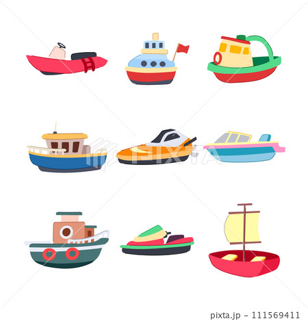boat toy set cartoon vector illustration 111569411