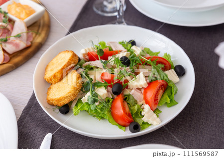 Traditional greek salad with fresh ingredients Traditional greek salad with fresh ingredients 111569587