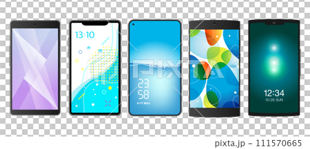 新作スマホのラインナップ、スマートフォンのサンプル比較画像、いろいろな形の携帯電話機種のコレクション 111570665