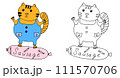 Cat hand drawn on sausage illustration. 111570706