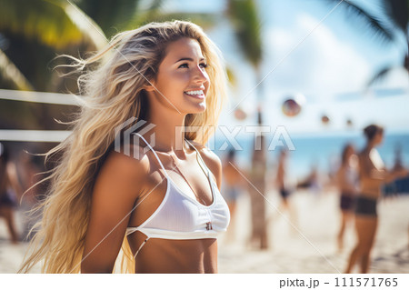 AI-generated content. beautiful woman on the beach volleyball lifestyle ai generated art 111571765