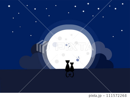 a couple of cats sitting in front of the moon 111572268