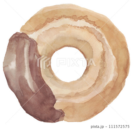 薄いオールドファッションドーナツ　チョコ付き　水彩素材 111572575