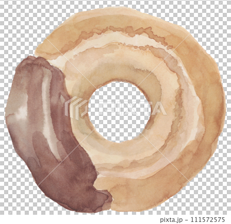 Thin old fashioned donut with chocolate watercolor material 111572575